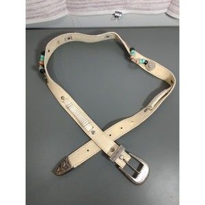 Genuine Leather and Silver Native American Indian Inspired Belt - Length 38"